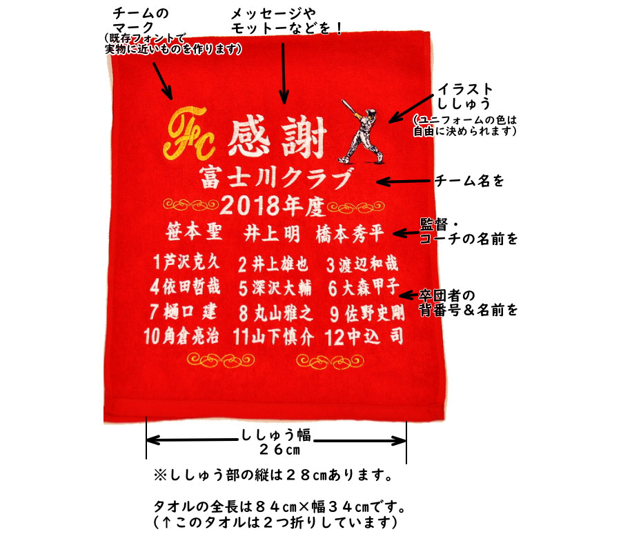 卒団記念タオルの刺繍内容について
