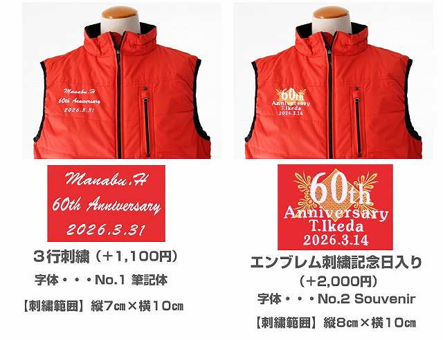 還暦祝いベストへの刺繍見本